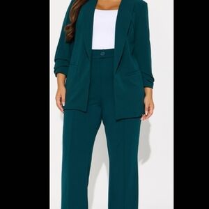 Fashion Nova Teal Straight-Leg Suit Pants